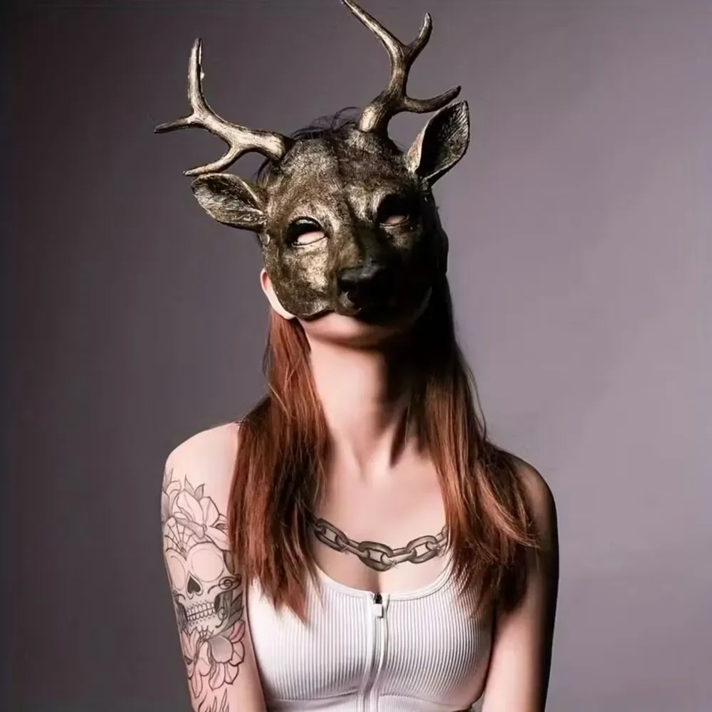 Deer Mask Animal Cosplay Mask PU Anime-Inspired Costume Accessory ren fare